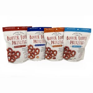 Butter Toffee Pretzels – Assorted Pack 6 oz bags – Original (2)/Cashew/Pecan/Vanilla